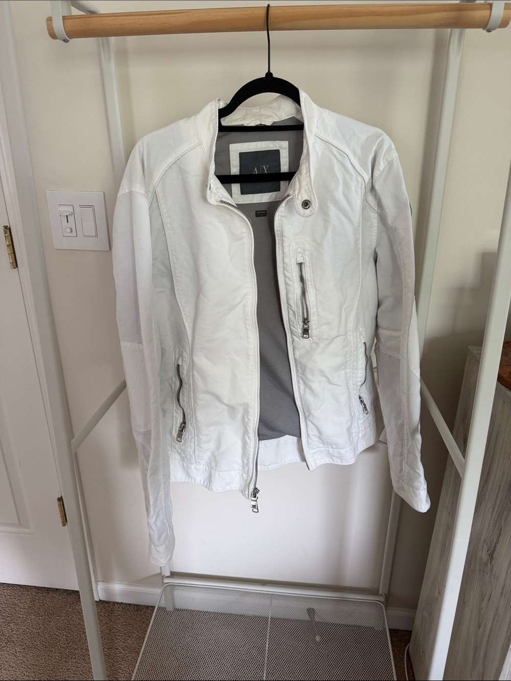A/X Armani Exchange Women’s White Leather Moto Jacket